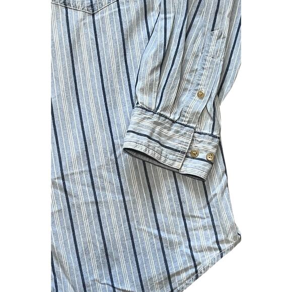 DIRECT FORCE Mens XL Button Down Blue Cotton Shirt Y2K Band Collar Hong Kong - Picture 4 of 5